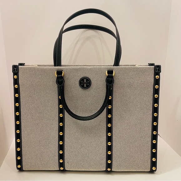 Tory Burch Handbags - Tory Burch- $598 Blake Canvas Studs Jumbo Tote, in “Canvas and Black”, NWT